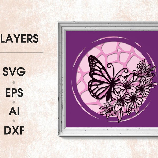 Butterfly in flowers 3d Shadow Box SVG, Layered Butterfly, Layered Files For Cricut, Cardstock SVG, Laser cut, 3D Butterflies SVG Butterfly in flowers 3d Shadow Box SVG, Layered Butterfly, Layered Files For Cricut, Cardstock SVG, Laser cut, 3D Butterflies SVG