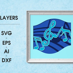 Notes shadow box svg, 3D notities shadow box, muziekpapier gesneden lichtbak, gelaagde cardstock svg, Silhouette Files, Music 3D Framed Shadow Box