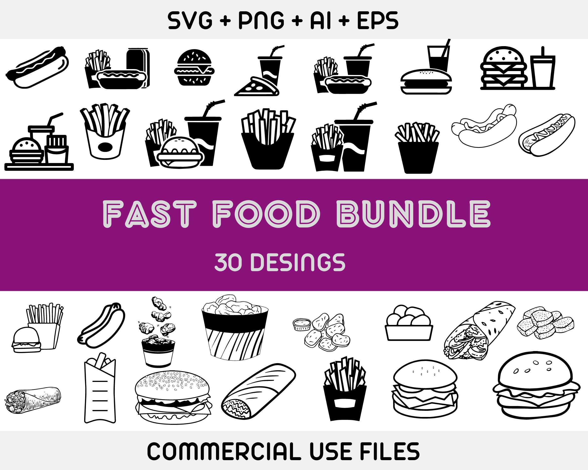 Fast Food Svg Bundlefast Food Clipart Fast Food Svg Burger - Etsy