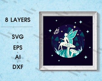 Fee in Pilz svg, 3D Scherenschnitt Vorlage, Light Box SVG, 3D Shadow Box SVG, 3D Light Box Vorlage, digitaler Download Dateien, 3D Fairy svg