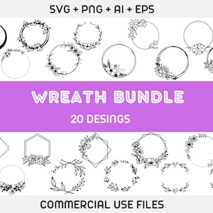 Wreath svg bundle, circle svg bundle, floral wreath svg, heart laurel wreath svg, wedding wreath svg, wreath monogram svg circle frame