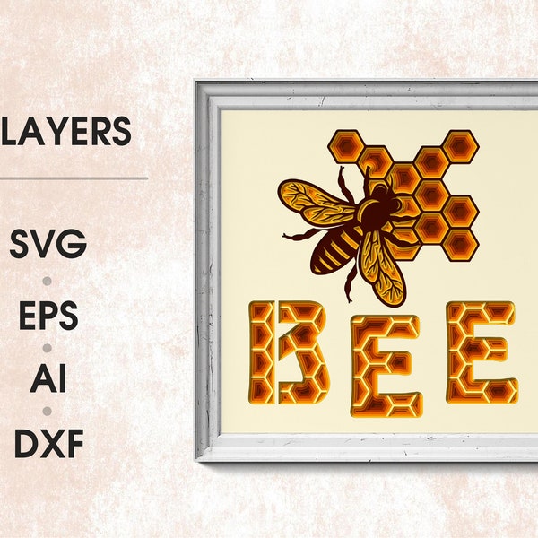 3D Bee SVG DXF - 3d Bee shadow box svg,Honey Comb Svg 3D - Layered Bee Honey Svg files for Cricut, Laser Cut 3D Bee SVG DXF - 3d Bee shadow box svg,Honey Comb Svg 3D - Layered Bee Honey Svg files for Cricut, Laser Cut