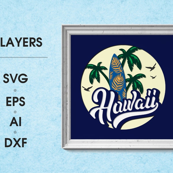 Hawaii Shadow box svg -Beach Shadow Box SVG, - layered cardstock svg - for cricut - for silhouette