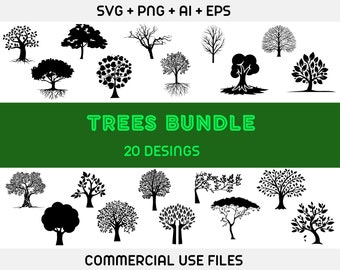 Tree svg bundle, woodland svg, png, forest svg bundle, camping svg, bare tree svg, tree branch svg, cut file for cricut and silhouette