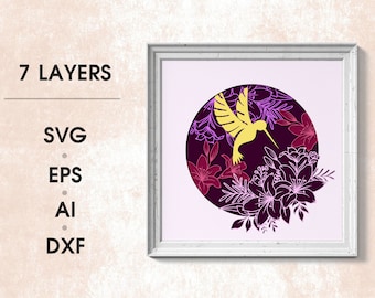 Vibrant Hummingbird 3D Shadow Box - Perfect Craft for Cricut Users, Intricate SVG Cut File for Paper Art