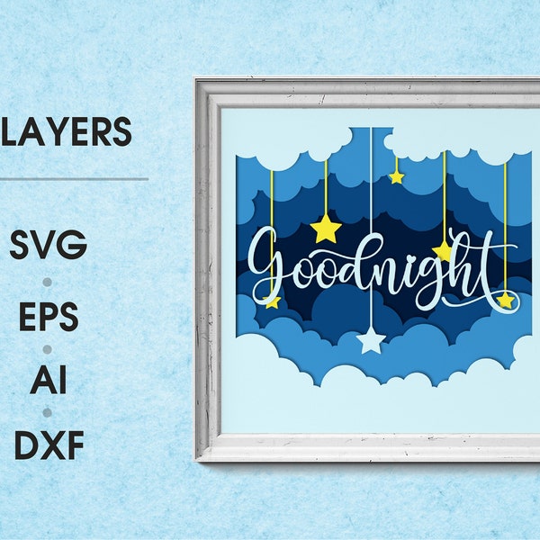 Good Night shadow box svg, 3D Good Night shadow box, Good Night paper cut light box, cricut files, layered cardstock svg, Silhouette Files Good Night shadow box svg, 3D Good Night shadow box, Good Night paper cut light box, cricut files, layered cardstock svg, Silhouette Files