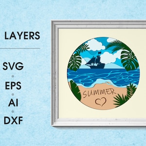 Caja de sombras de verano 3d svg 3d Beach svg 3d Archivos svg en capas para Cricut Cardstock svg 3d Mandala svg Corte de papel svg Nature Decor Beach svg