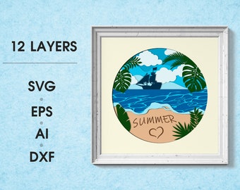 3d Sommer Schatten Box svg 3d Strand svg 3d Layered svg-Dateien für Cricut Cardstock svg 3d Mandala svg Papierschnitt svg Naturdekor Beach svg