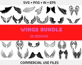 翼 SVG バンドル、翼 svg、天使の翼 svg、翼カットファイル、翼クリカット、翼クリップアート、翼シルエットファイル