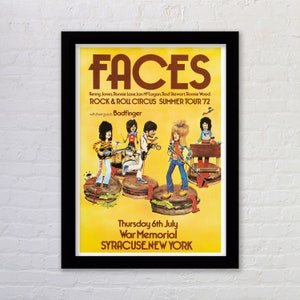 Faces Concert Poster Reproduction Print New York 1972 Rod Stewart Ronnie Wood. Available Framed