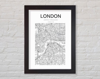 Map of London Art Print, Wall Art, Poster, Available Framed. A5, A4, A3 Sizes. 2 Different Designs to Choose From