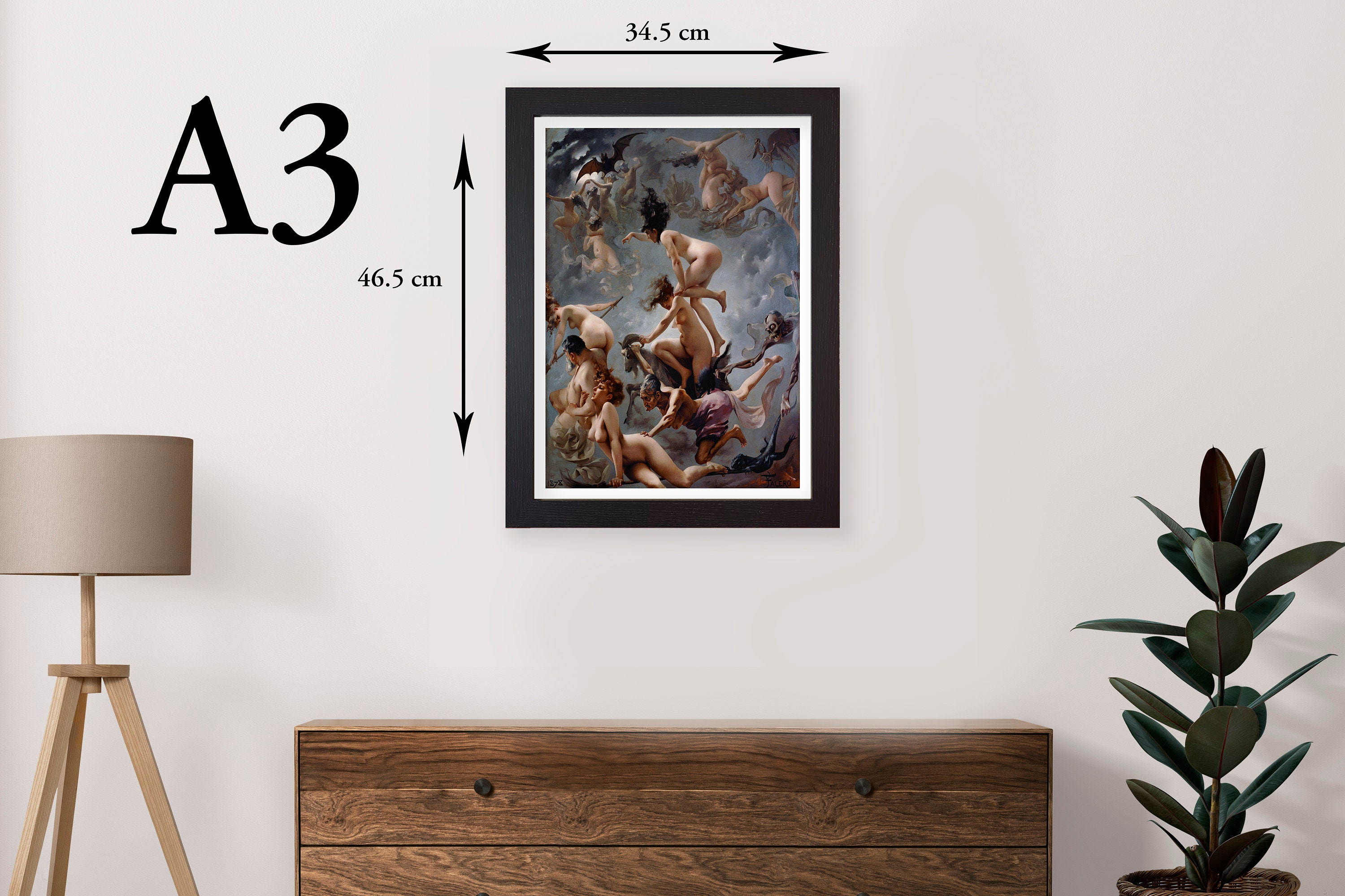 Wee Blue Coo Stampa Artistica Su Tela Con Cornice, Luis Ricardo Falero 'Witches Going To Their Sabbath', Formato A4 (23.4x32.3cm)