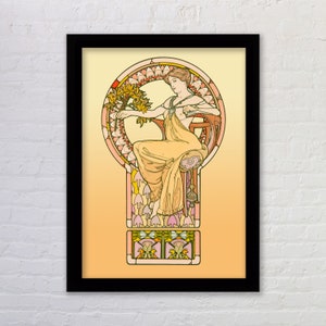 Seated Woman Vintage Alphonse Mucha Art Nouveau Reproduction Poster Print . Available Framed