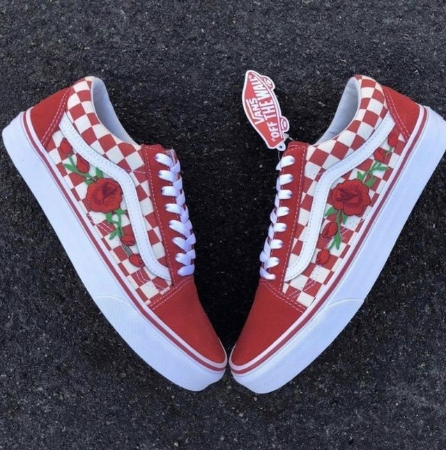 custom rose vans checkered old skool