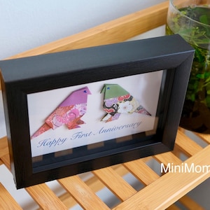 Personalized Origami Lovebirds Anniversary Gift, Paper Anniversary Black Shadow Box image 3