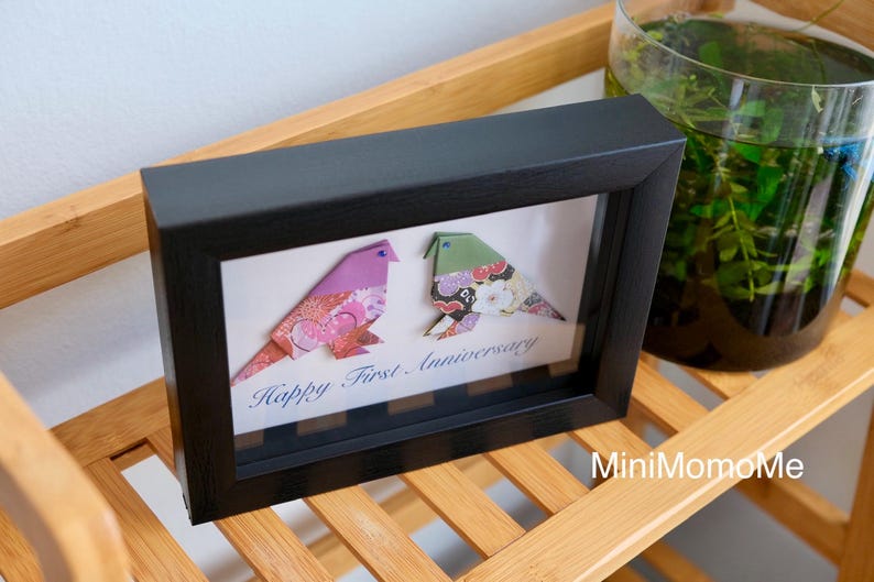 Personalized Origami Lovebirds Anniversary Gift, Paper Anniversary Black Shadow Box image 3