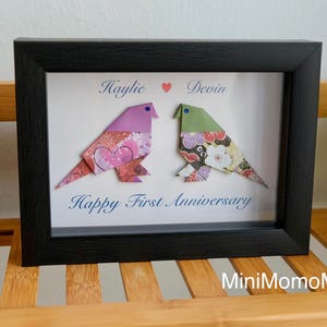 Personalized Origami Lovebirds Anniversary Gift, Paper Anniversary Black Shadow Box image 2