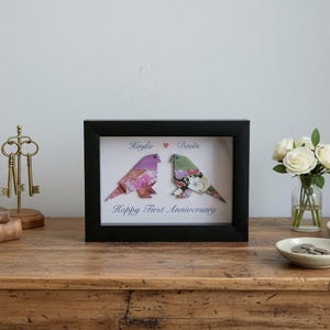 Personalized Origami Lovebirds Anniversary Gift, Paper Anniversary Black Shadow Box image 5
