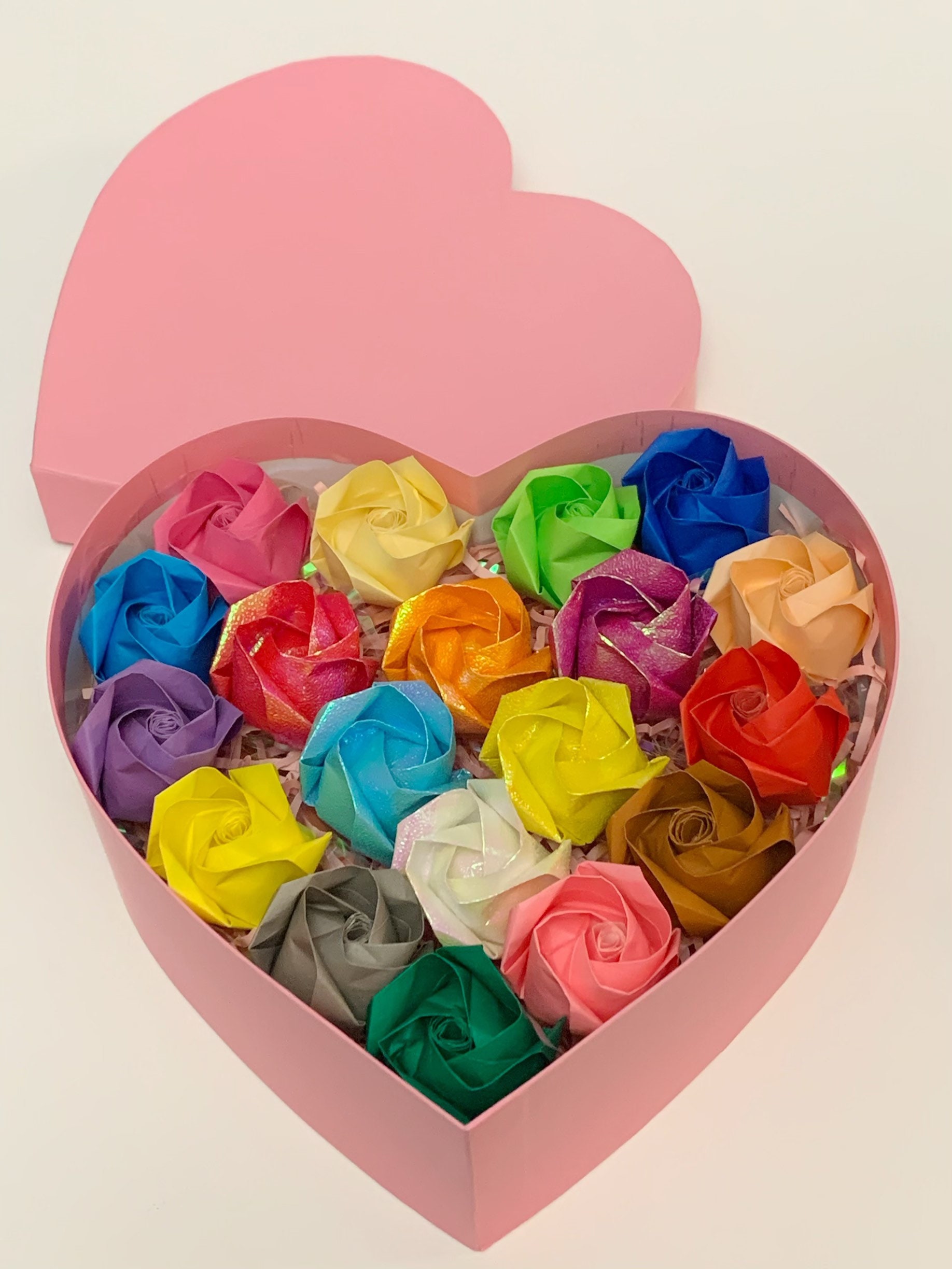 Origami Roses in Heart Shaped Box Etsy