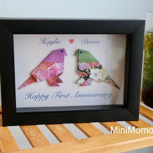 Personalized Origami Lovebirds Anniversary Gift, Paper Anniversary Black Shadow Box image 4