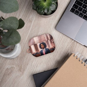 Empowered Black Female Lawyer Case for AirPods® - Courtroom Equality, Law School Gift, Law Student, Judge, Black Lawyer Legal Professional