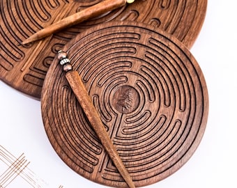 5.5” & 10” Wooden Labyrinths with Stylus | Great for Meditation Practice, Sensory Play, Spiritual Awakening | Chartres Labyrinth
