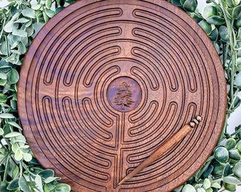 Walnut Wood Labyrinth with Stylus | Great for Meditation Practice, Sensory Play, Spiritual Awakening | Chartres Labyrinth |