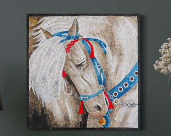 White Horse  Wall Art  Handmade Mosaic Art marble Murals