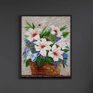 Flower Art Mosaic flowers vase wall Art colorful Handmade Marble Mosaic wall tile