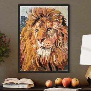 Lion Marble Mosaic Wall Art  Modern Wall Hanging  Handcrafted Home Decor