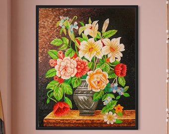 Flower Art Mosaic flowers vase wall Art colorful Handmade Marble Mosaic wall tile