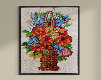 Mosaic flowers vase wall Art colorful Handmade Marble Mosaic wall tile