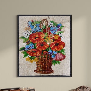 Mosaic flowers vase wall Art colorful Handmade Marble Mosaic wall tile