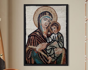 Jesus und Jungfrau Maria Mosaikwandkunst - Handgemachte Marmormosaikwandbilder