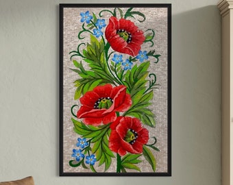 Flower Art Mosaic flowers vase wall Art colorful Handmade Marble Mosaic wall tile