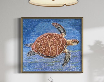 Turtle Mosaic Wall Art - Handmade Marble Murals