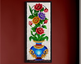 Flower Art Mosaic flowers vase wall Art colorful Handmade Marble Mosaic wall tile