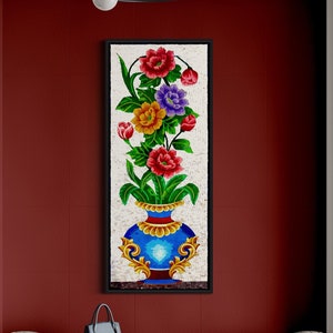Flower Art Mosaic flowers vase wall Art colorful Handmade Marble Mosaic wall tile