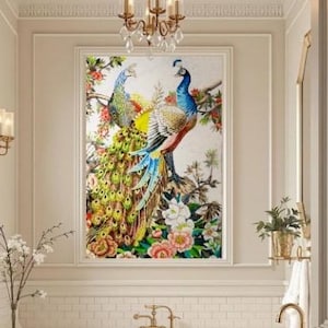 Mosaic Shower tile, handmade wall art Peacock wall Decor Mosaic Wall Art ,bird art Animal Wall Art | Extra Large Wall Art