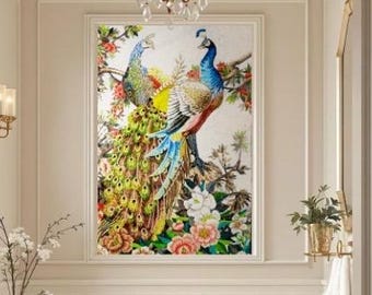 Mosaic Shower tile, handmade wall art Peacock wall Decor Mosaic Wall Art ,bird art Animal Wall Art | Extra Large Wall Art