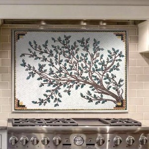 kitchen backsplashes, Olive Tree Branches With Leaves , Stove backsplash ,farmhouse backsplash , custom backsplash ,kitchen remodeling