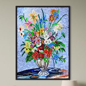Flower Art Mosaic flowers vase wall Art colorful Handmade Marble Mosaic wall tile