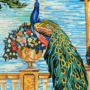 Elegant Peacock Mosaic Wall Art Scenery Nature Wall Art Peacock Lover Gift Peacock Mosaic Marble Décor Tile Handcraft Artwork Mosaic M zdjęcie 2