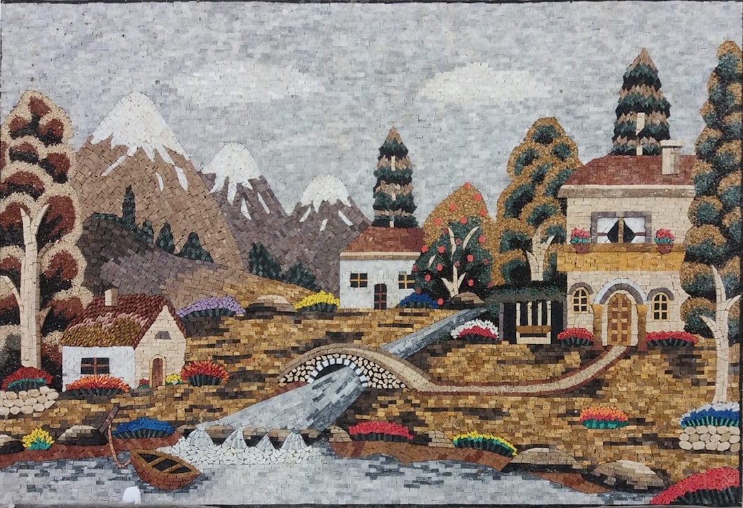 Mosaic Tile Artwork Landscape Marble Mosaic Murals Custom Natural Stone ...