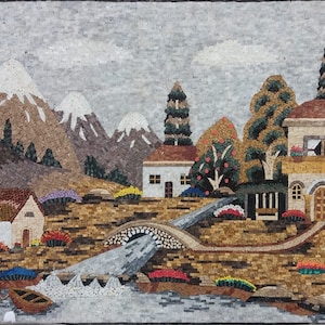Mosaic Tile Artwork Landscape Marble Mosaic Murals Custom Natural Stone Mosaic for Home Decor, Wall Art, and Murals"