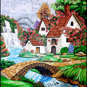 Landscape Wall Art ,Colourful Wall Art, Kitchen Backsplash,Mosaic Kitchen wall Art, ,Mosaic Tile,Stove backsplash,kitchen and dining