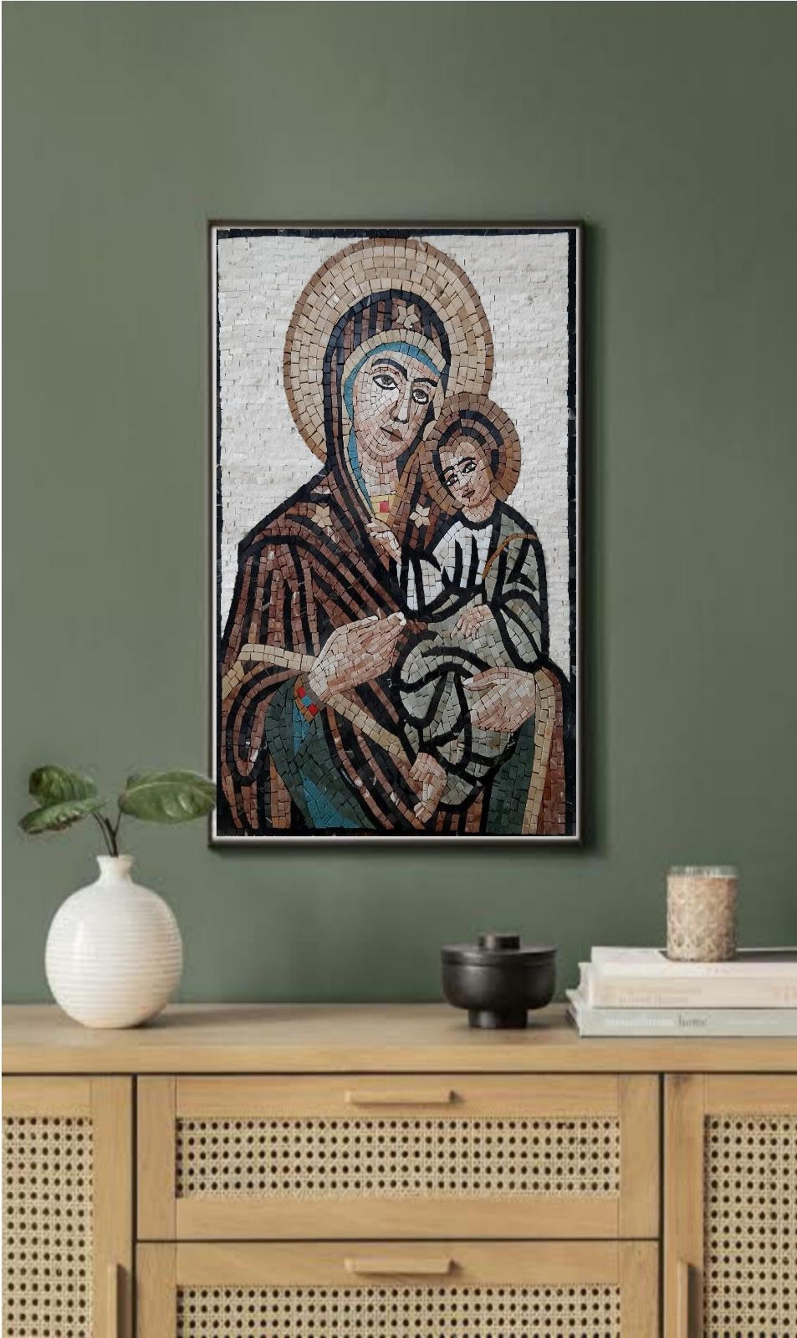 Jesus and Virgin Mary Mosaic Wall Art - Handmade Marble Mosaic Murals ...
