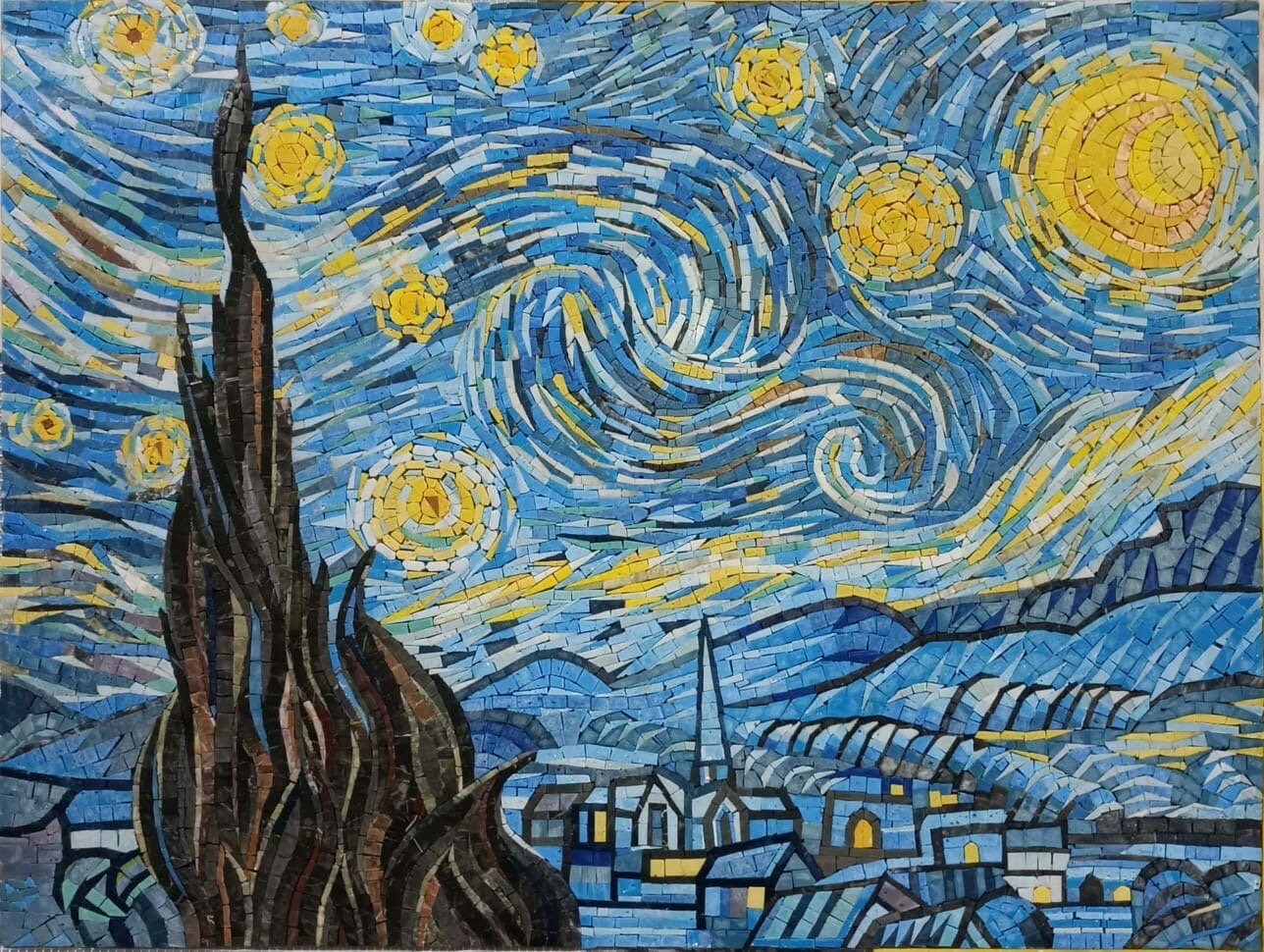 The Starry Night Handmade Mosaic Art  reproduction Vincent Van Gogh wall decoration , handmade wall art , unique wall Art