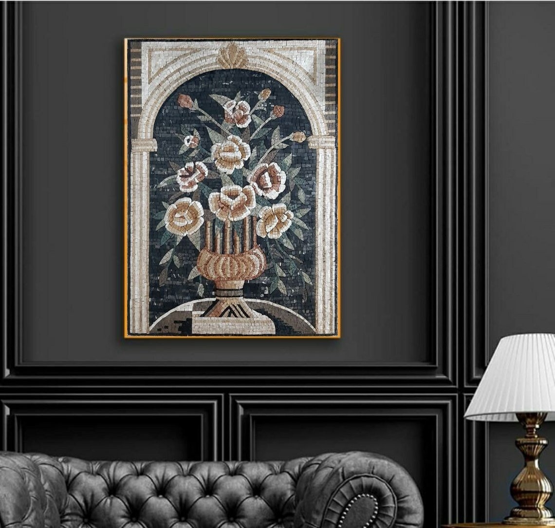 Marble Mosaic Flower Vase Wall Art | Handmade Mosaic Murals - Etsy