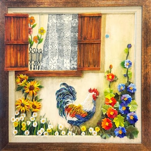 Glass Mosaic Art Rooster & Flowers | Handmade Mosaic Wall Art